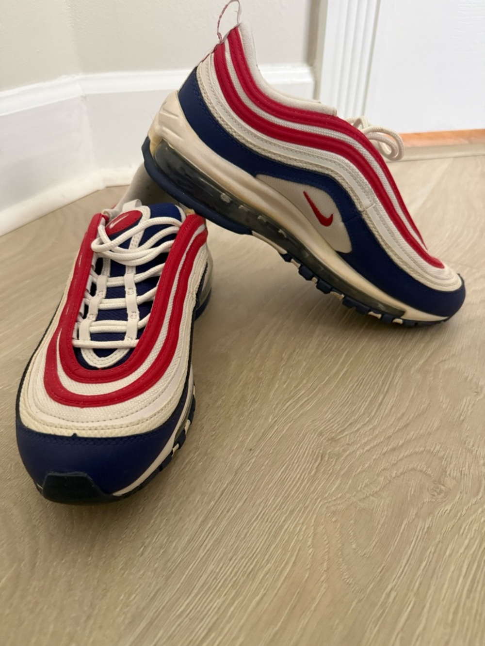 Nike Air Max 97 Sneakers in White, Red & Navy Boys 6.5 Women’s 8